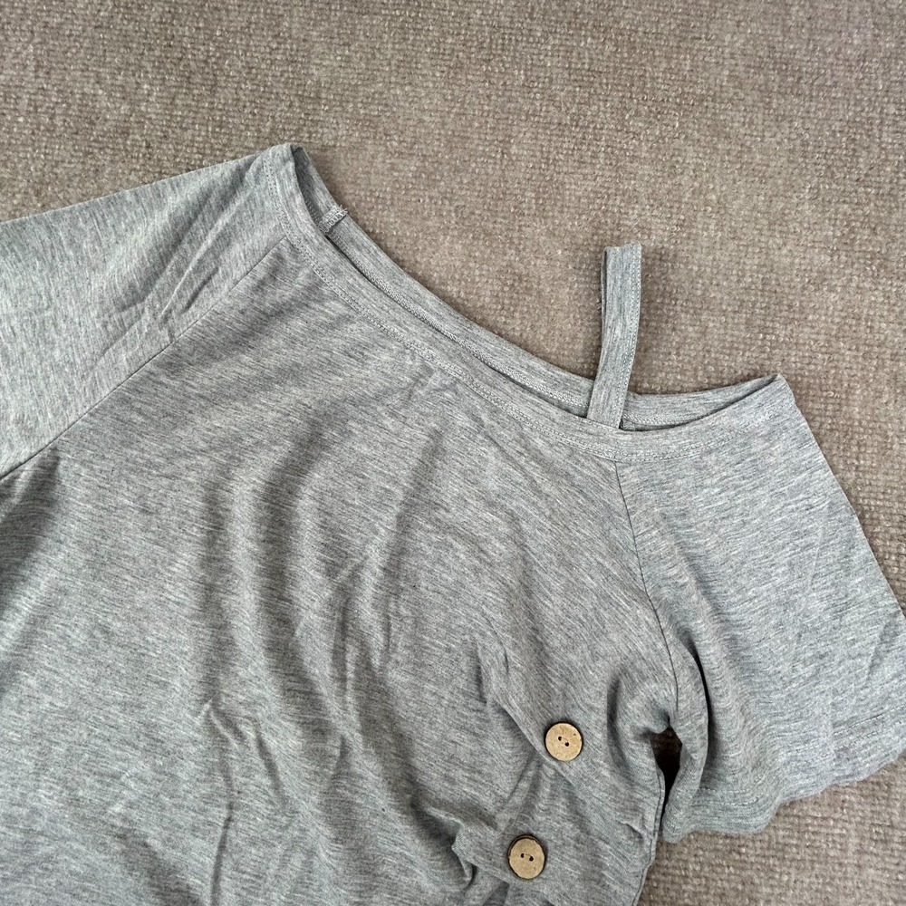 Flamingals By Flamingo Blouse Top Womens Small Gray Cold Shoulder Button Ruched